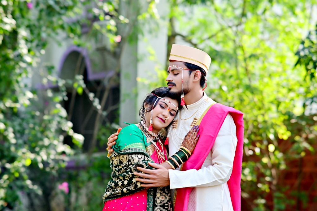 Cinematic Indian wedding couple portrait